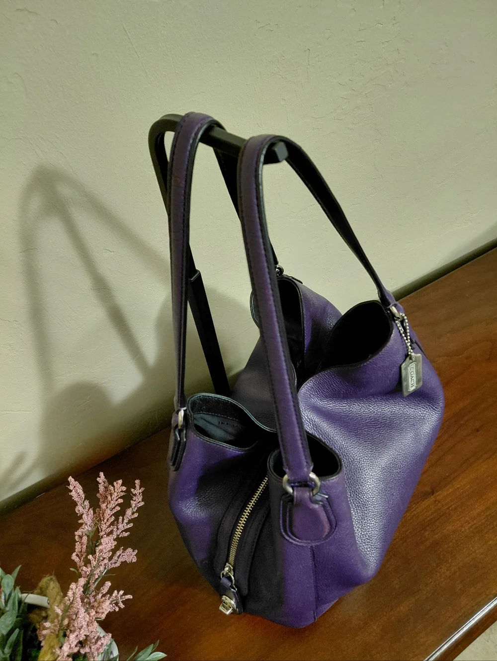 Coach Edie 31 Purple Pebbled Leather Shoulder Bag - Picture 6 of 14